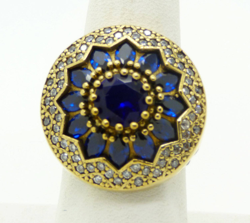 5ct Sapphire and White Topaz Turkish Sterling Silver Ring. size 8 - Vintage Lane Jewelry