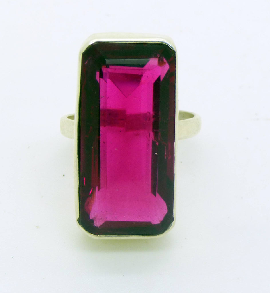 18CT Rubellite Tourmaline 925 Genuine Sterling Silver Modernist Ring, Size 5.5.