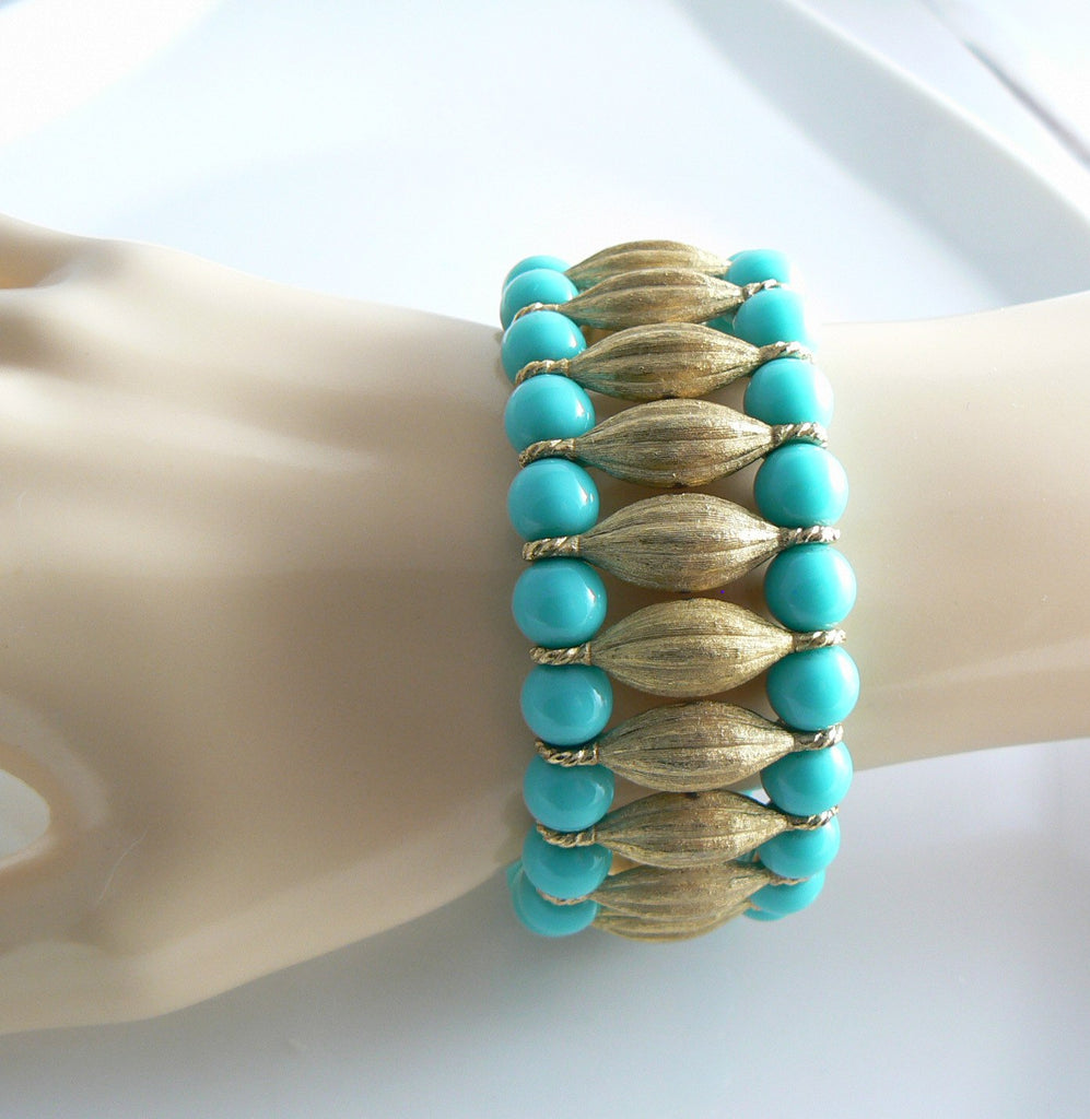 Crown Trifari Turquoise Blue Egyptian Revival Bracelet