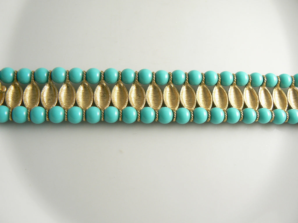 Crown Trifari Turquoise Blue Egyptian Revival Bracelet - Vintage Lane Jewelry