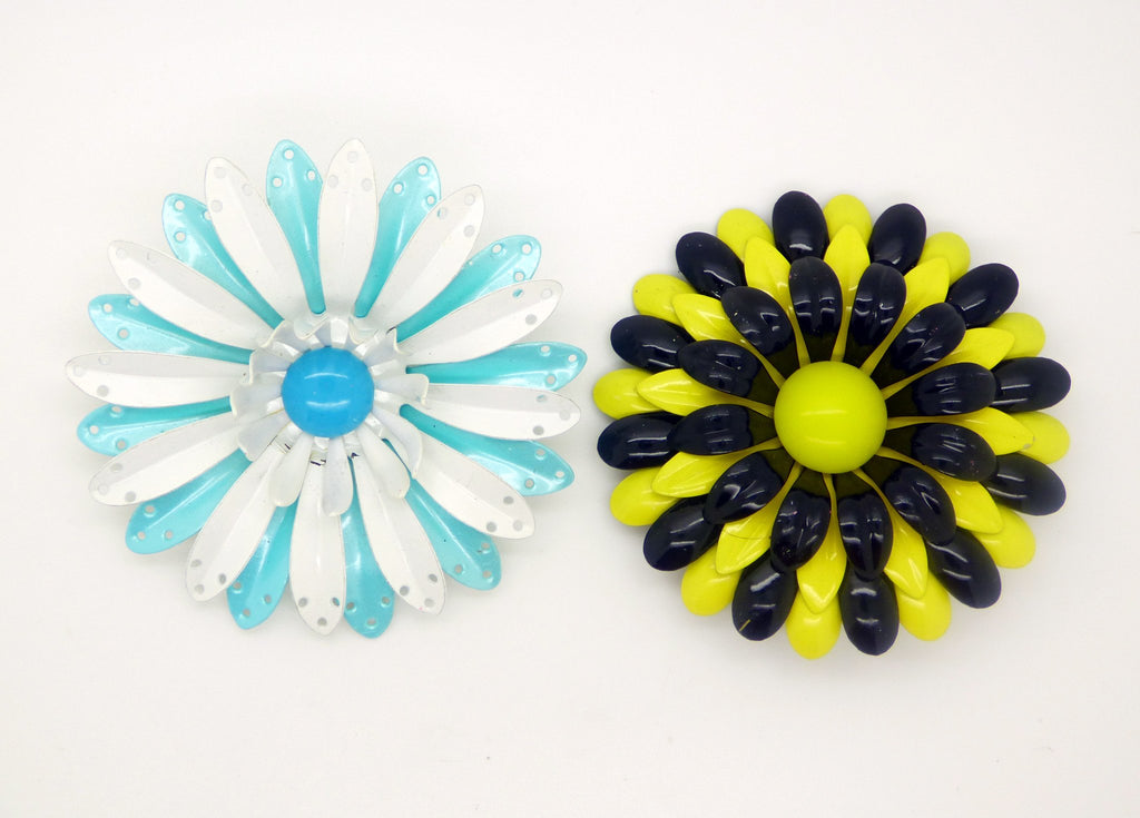 Large Enamel Flower Pins Daisy Lot and pierced Style Daisy Earrings - Vintage Lane Jewelry