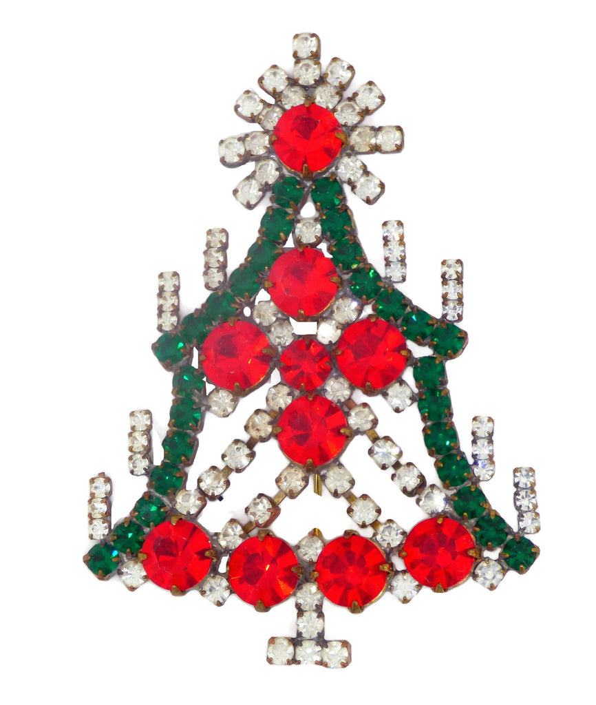 Husar D Red Rhinestone Christmas Tree Brooch