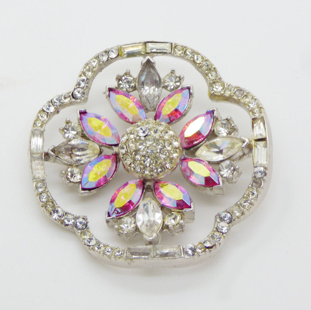 Vintage Diamante Pink AB Navette Brooch