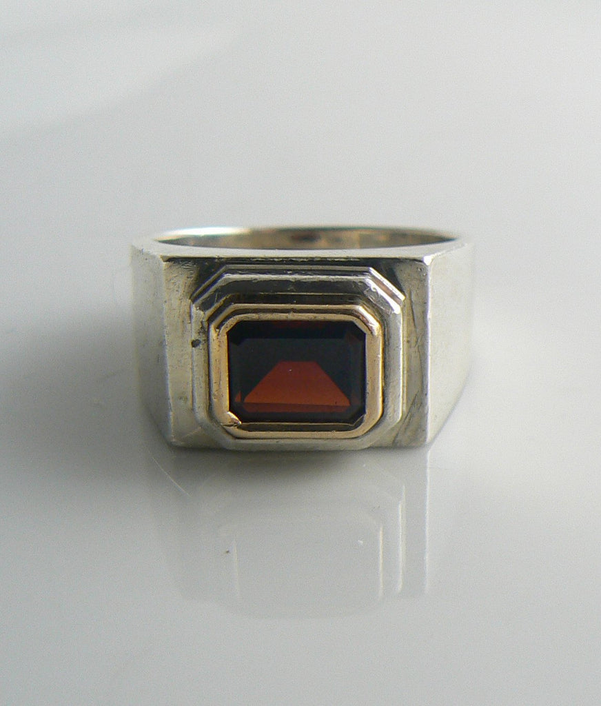 Modernist Men's Sterling Silver 14k Gold Inlay 3ct Ruby Ring