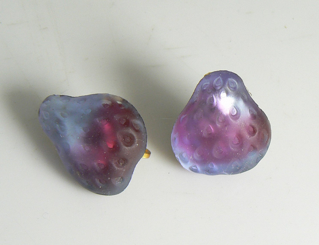 Czech Glass Iridescent Lavender Pear Fruit Clip Earrings