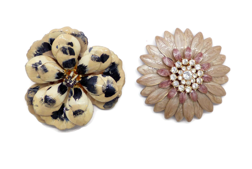 Enamel Flower Pins Pink and Lavender - Vintage Lane Jewelry