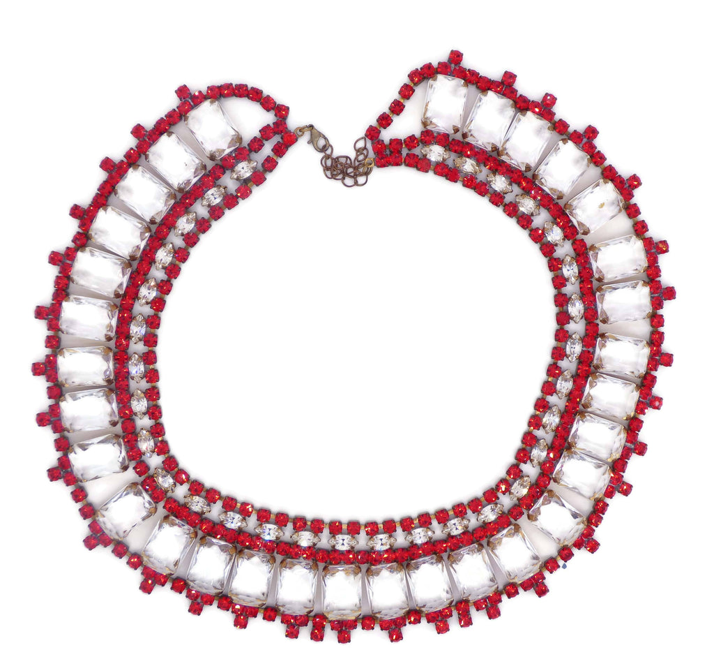 Czech Glass Red and Clear Husar D Bib Necklace