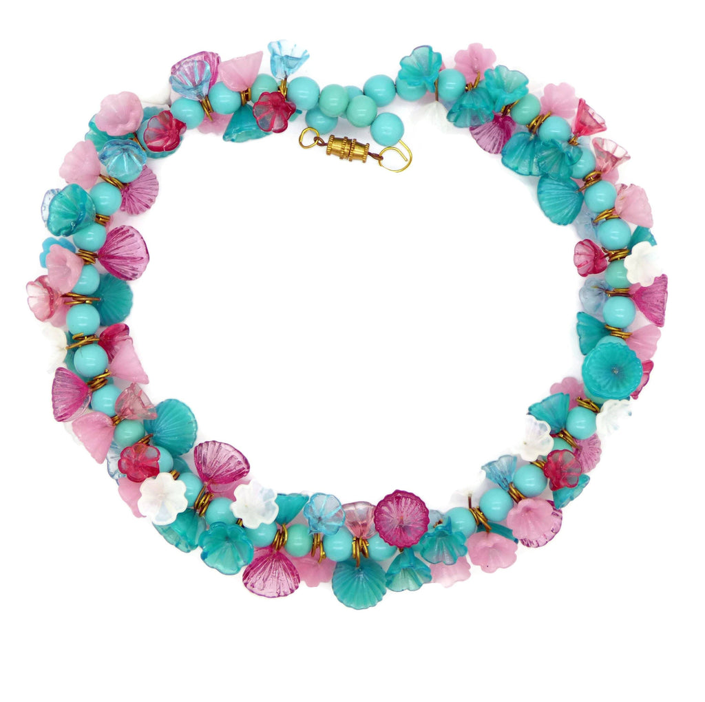 Turquoise Beaded Glass Flower Necklace/Choker