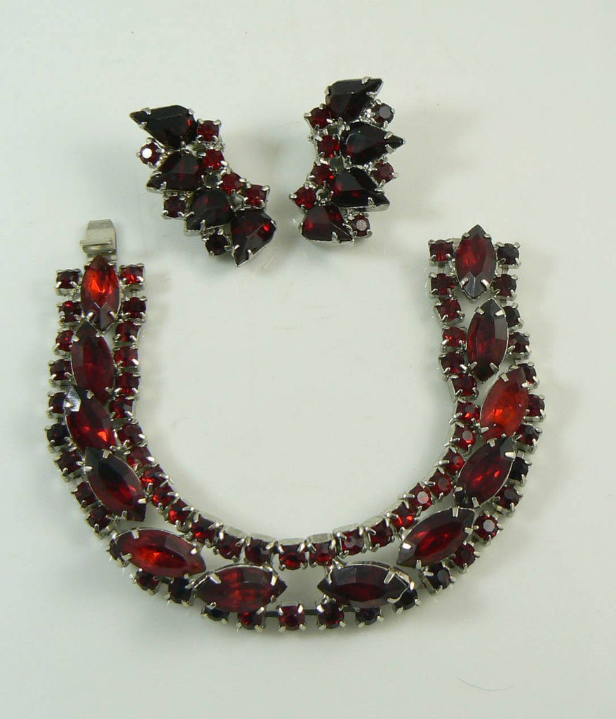 Vintage Designer Quality Ruby Red Bracelet and Earrings