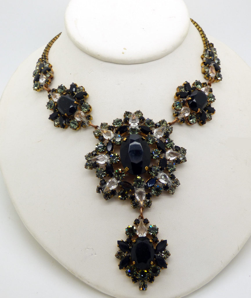 Czech Glass Black and White Glass Statement Necklace