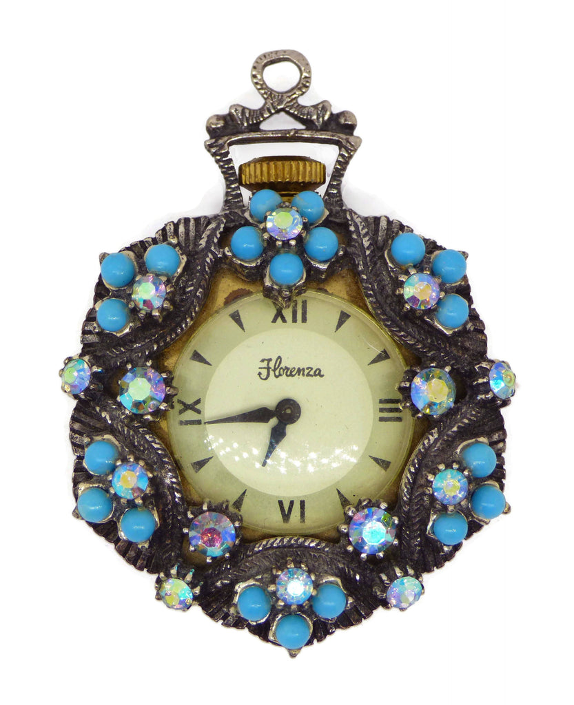 Florenza Rhinestone Clock Pendant Or Brooch