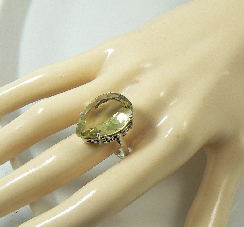 Lemon Quartz 15ct Pear Cut Gemstone Sterling Silver Filigree Ring - Vintage Lane Jewelry