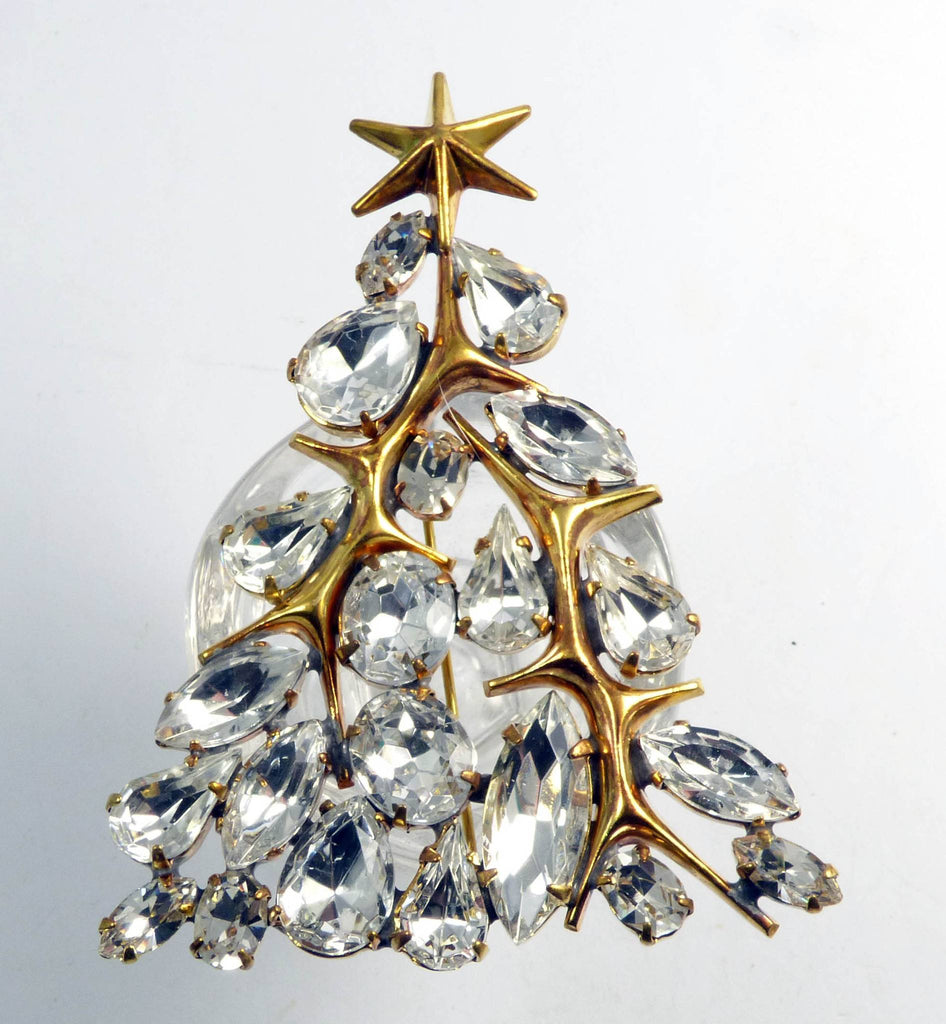 Christmas Tree Clear Rhinestone Star Pin Brooch