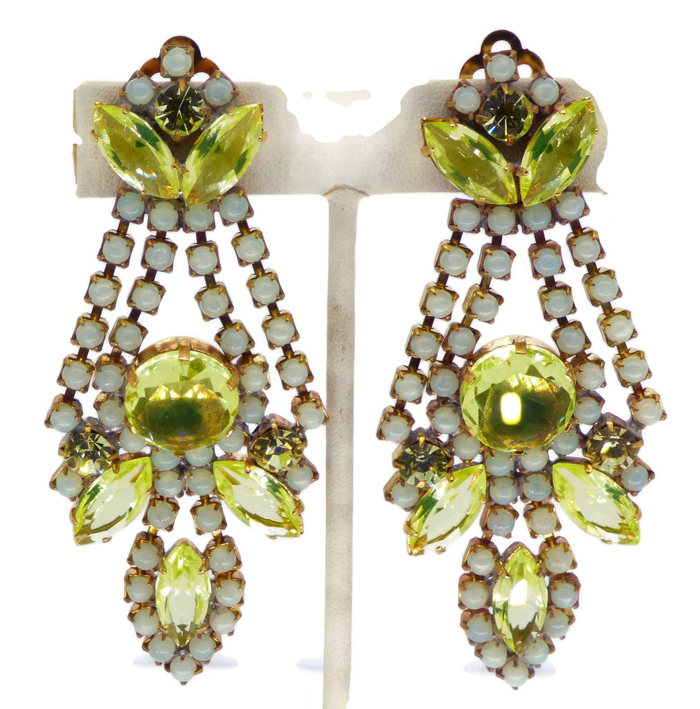 Vaseline Uranium Czech Glass Large Clip Earrings