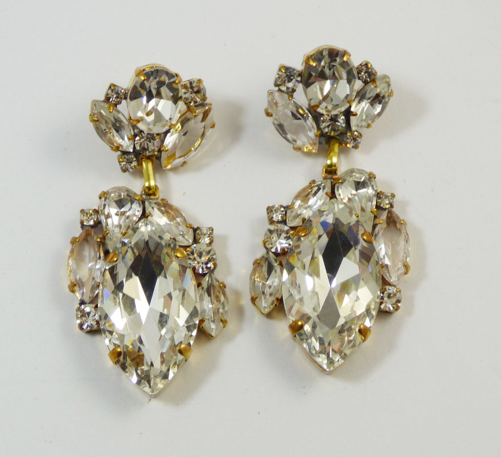Czech Glass Clear Rhinestone Pierced Style Earrings