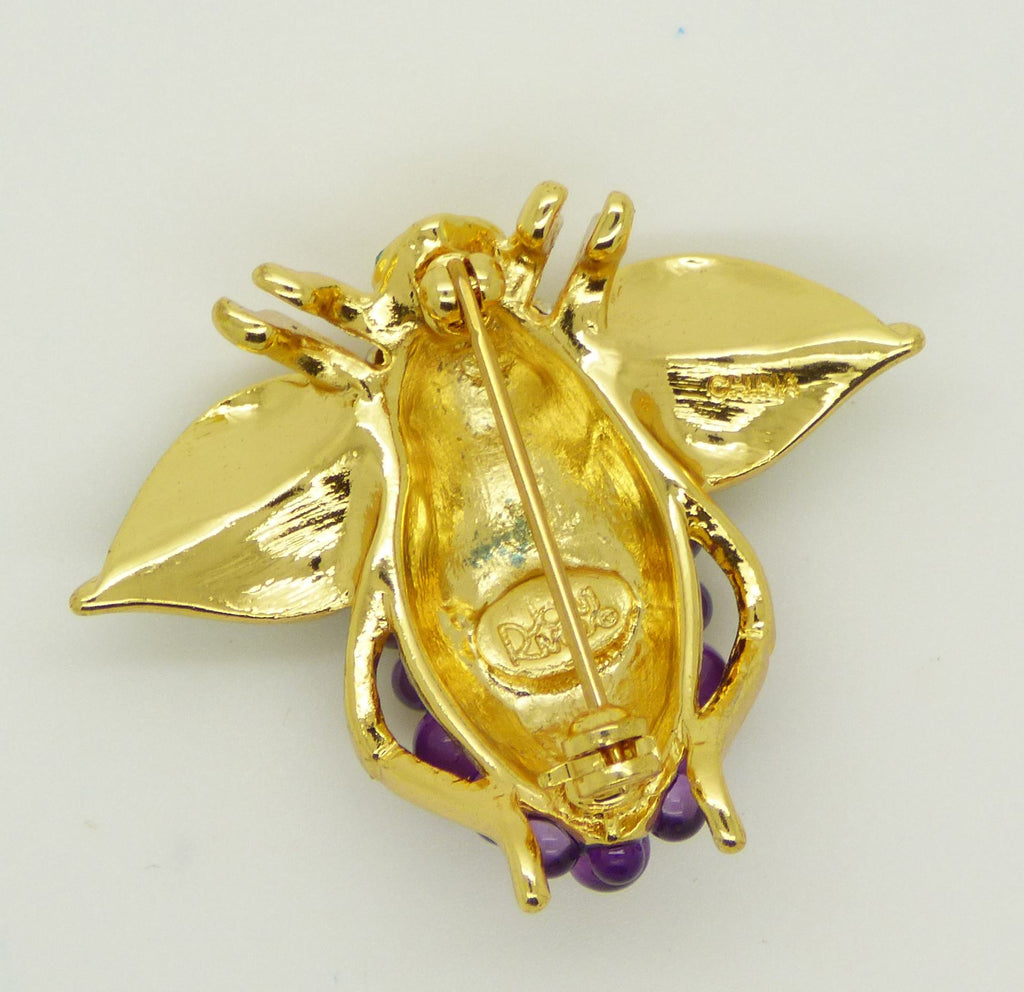 Joan Rivers Grape Cluster Bee Brooch/Pin, Figural Pin, Bumble Bee Pin - Vintage Lane Jewelry