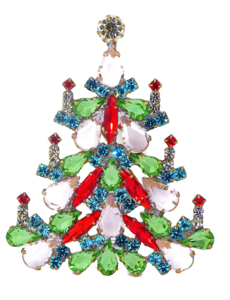 Pastel Czech Glass Christmas Tree Brooch