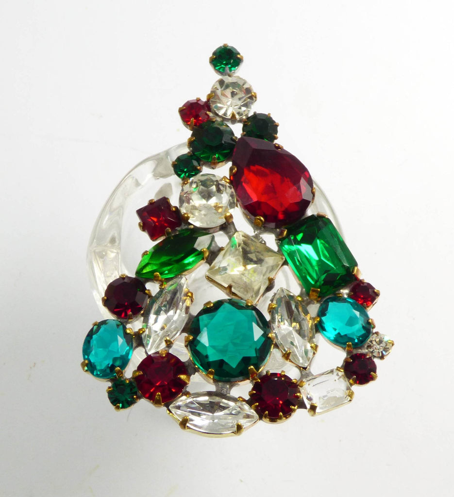 Christmas Brooch, Vintage Rhinestones Xmas Tree Pin