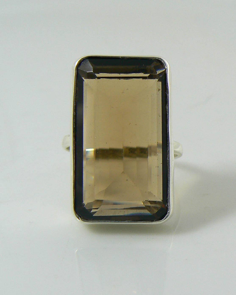 Topaz 18 carat Sterling Silver Ring, Natural Smoky Topaz, 925