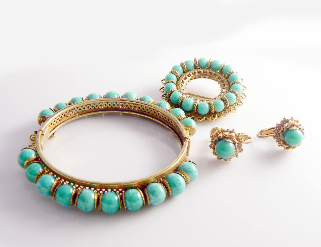 Miriam Haskell Jade Glass Bead And Russian Gold Parure