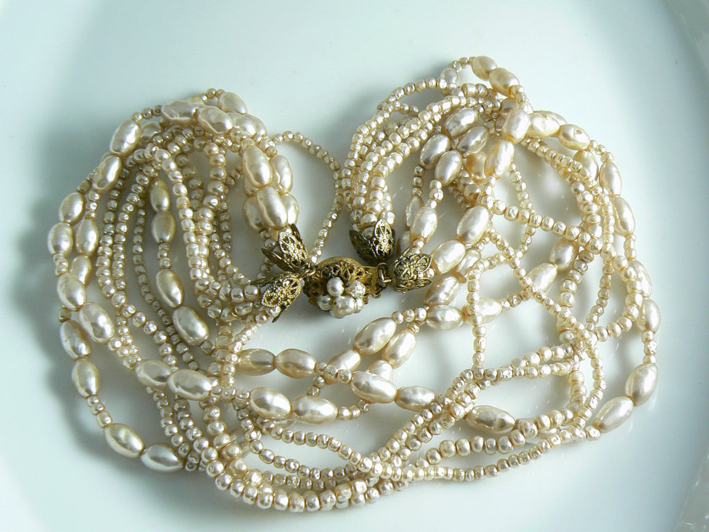 Vintage Miriam Haskell Multi-strand Baroque Pearl Necklace - Vintage Lane Jewelry