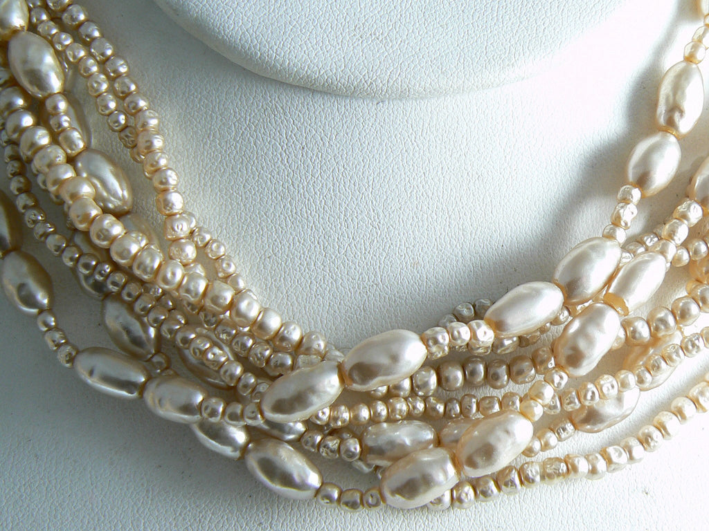 Vintage Miriam Haskell Multi-strand Baroque Pearl Necklace - Vintage Lane Jewelry