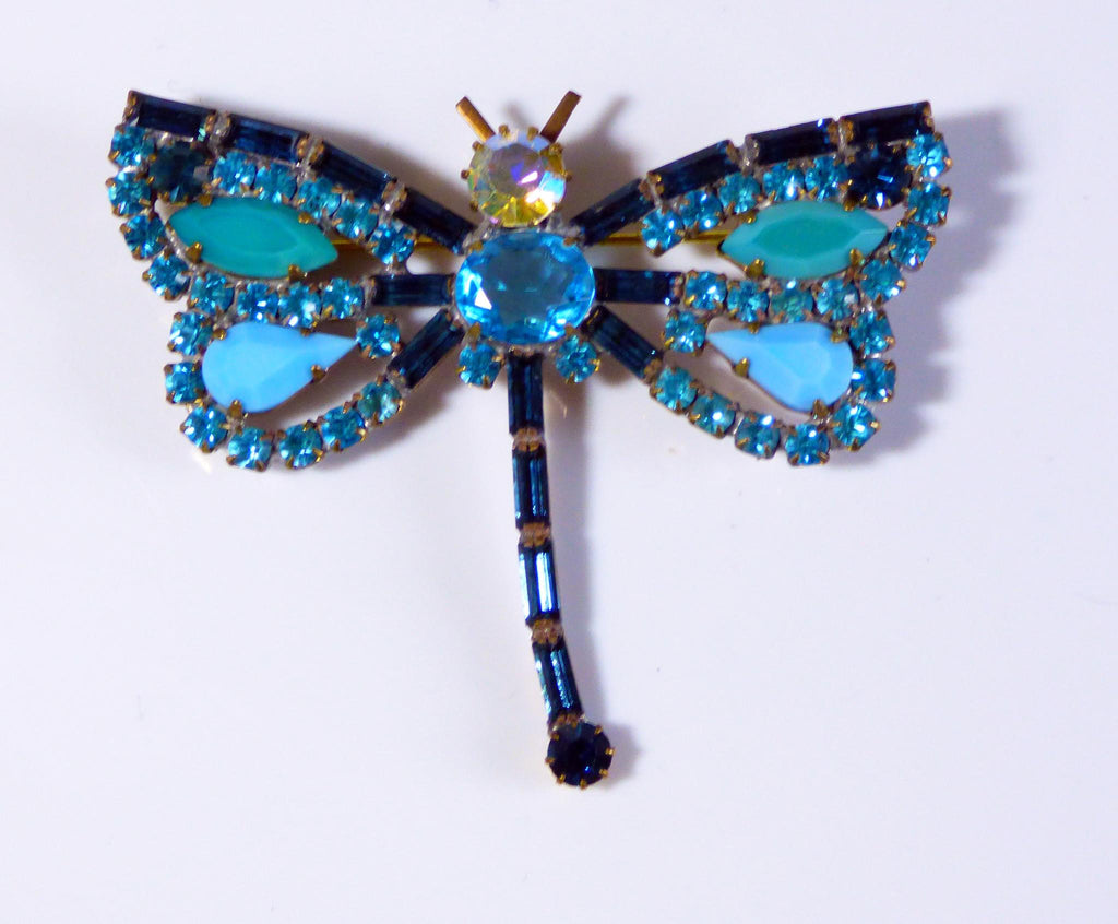 Czech Blue Rhinestone Dragonfly Pin