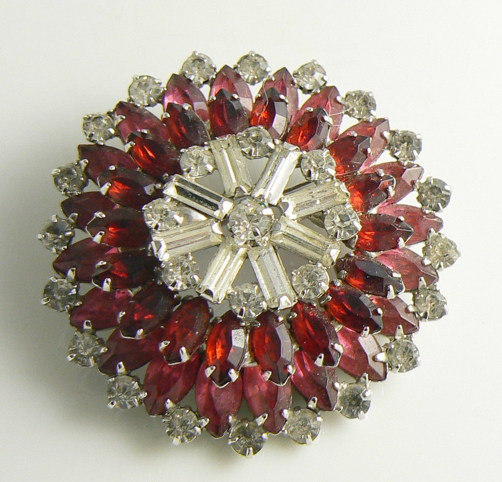 Beautiful Red and Ice Rhinestone Vintage Pin
