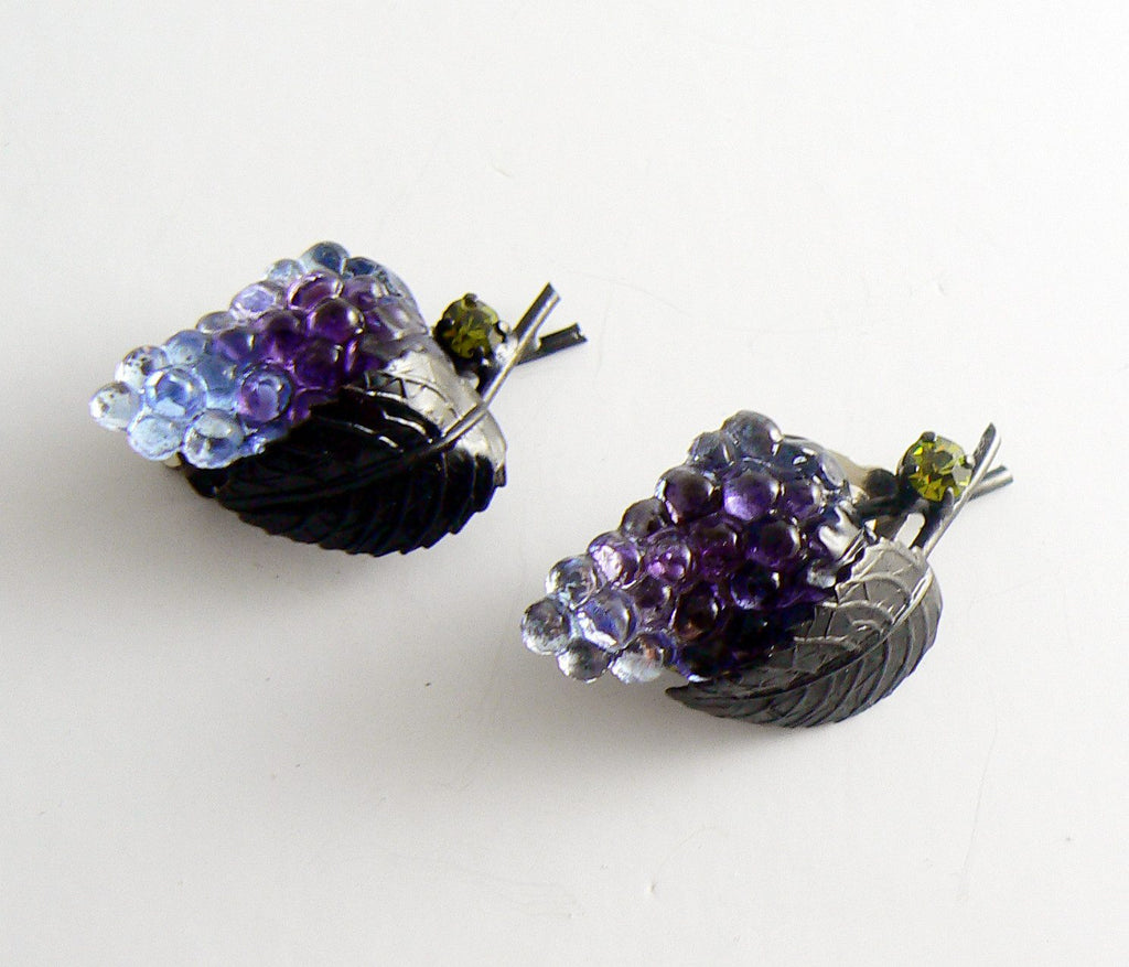 Vintage Austrian Crystal Grape Cluster Clip Earrings
