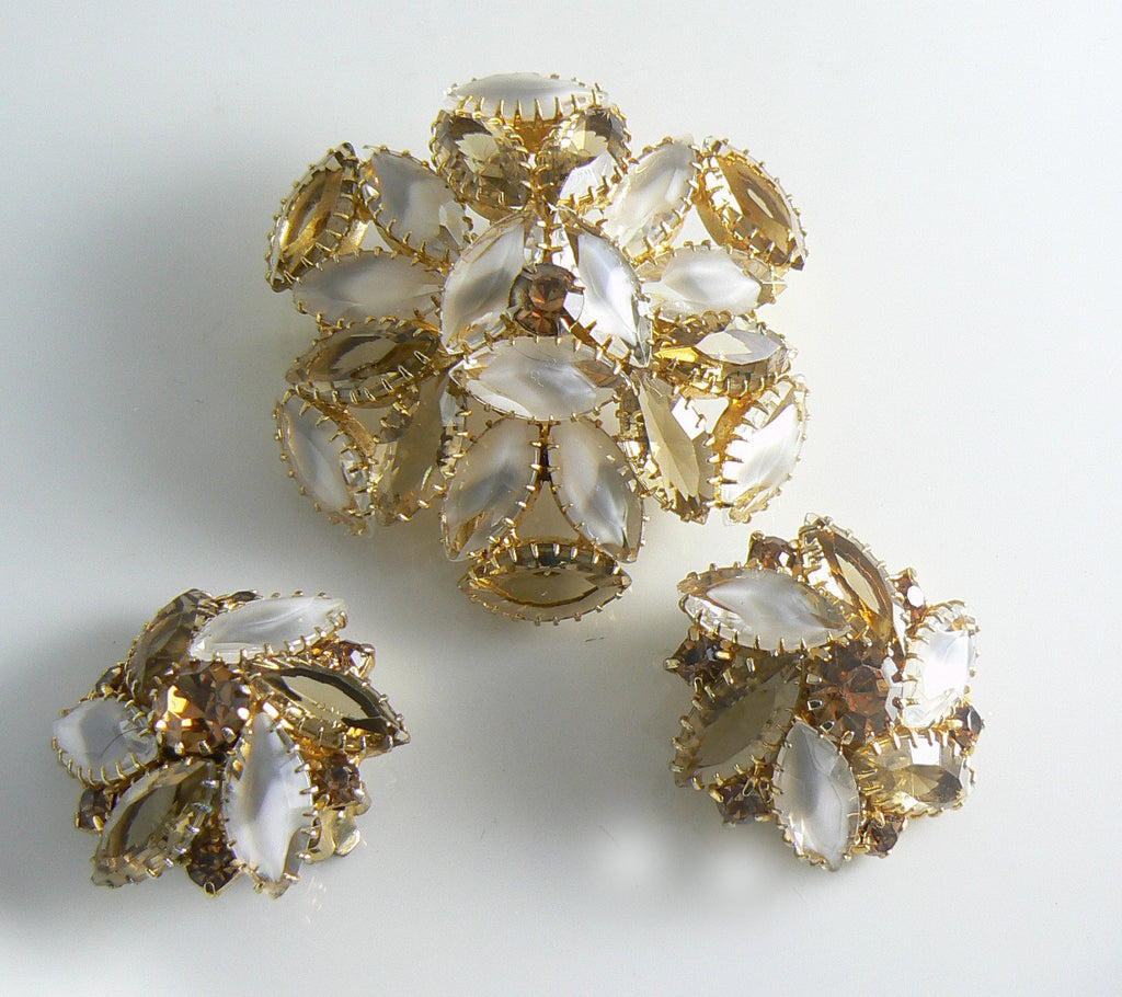 Vintage Open Back Prong Set Marquise Rhinestone Demi Parure