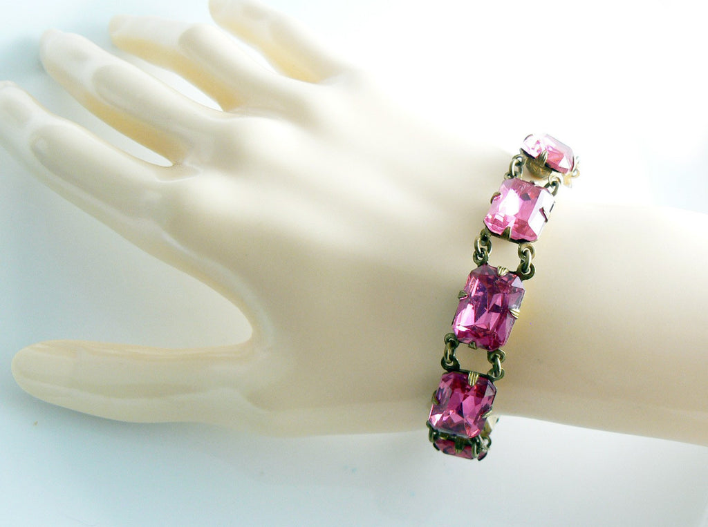 Hot Pink Nouveau Deco Czech Glass Bracelet