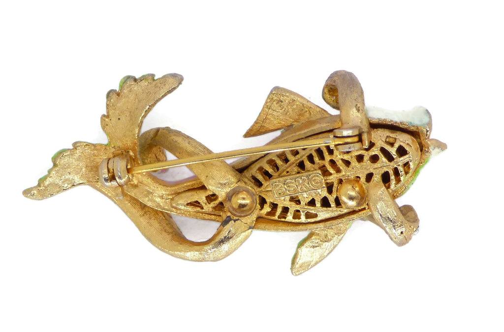 Vintage BSK Enamel Rhinestone Koi Fish Brooch, Book Piece - Vintage Lane Jewelry