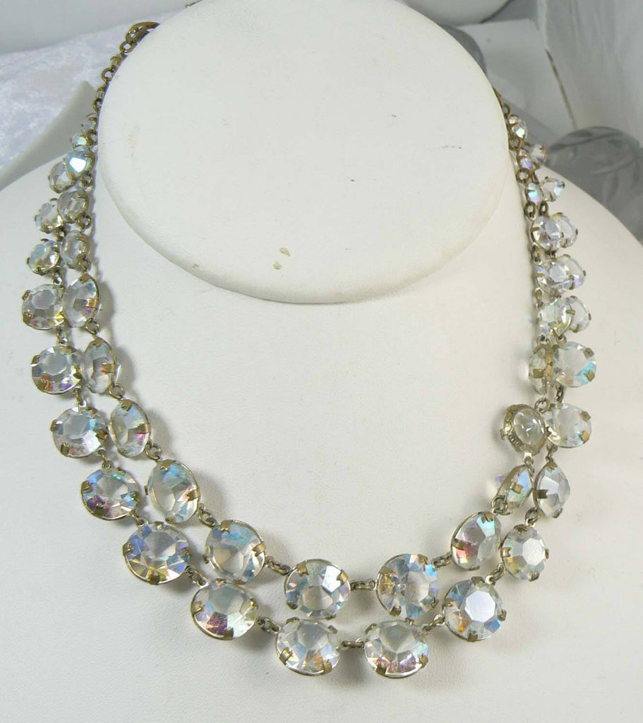 Vintage AB Crystal Open Back Prong Set Necklace