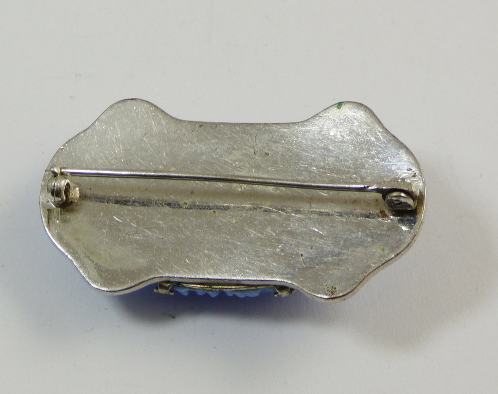 Molded Glass Sky Blue Enamel Art Deco Brooch - Vintage Lane Jewelry