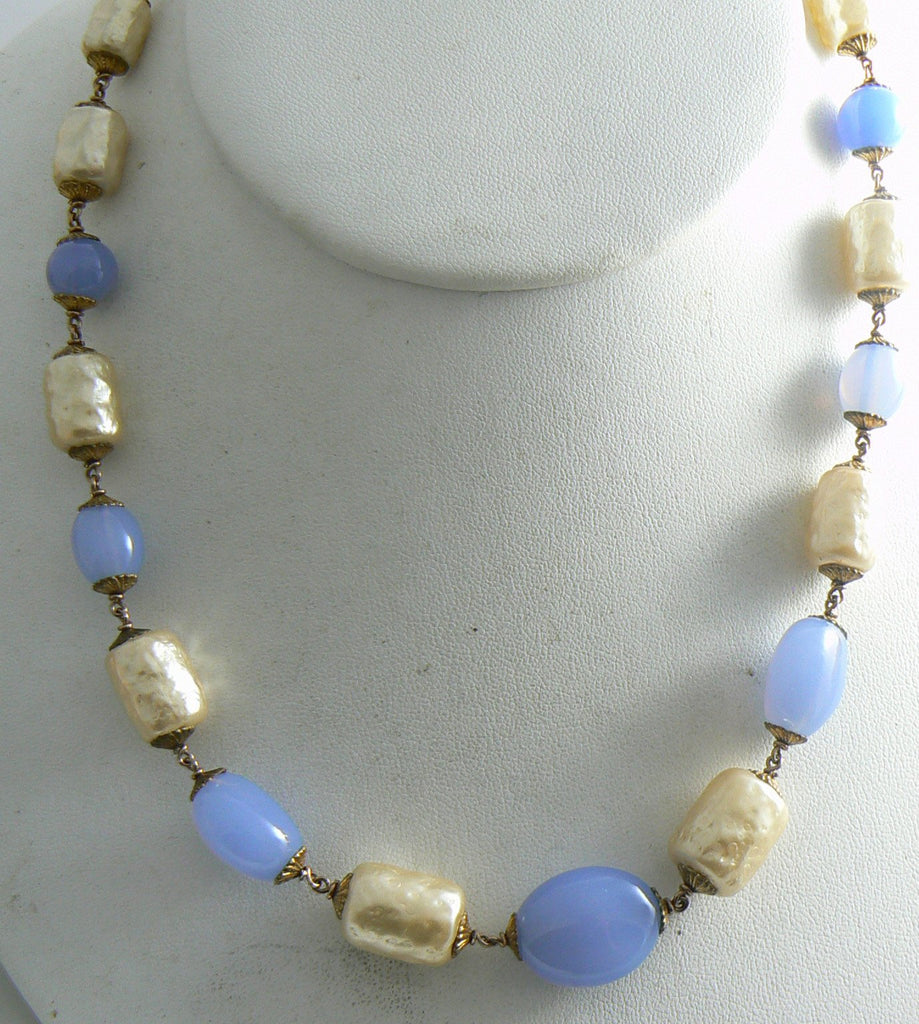 Miriam Haskell Baroque Style Pearl Chalcedony Glass Bead Necklace - Vintage Lane Jewelry