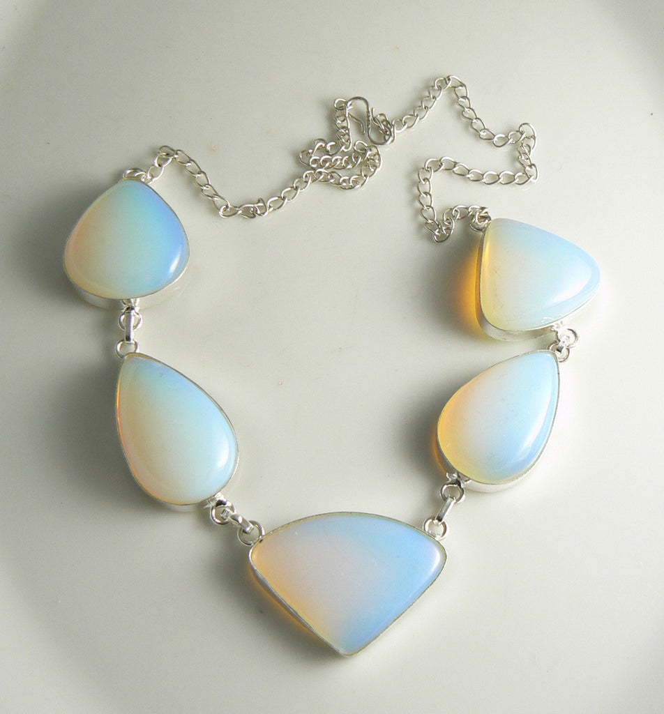 White Opaline Gemstone 925 Sterling Silver Necklace