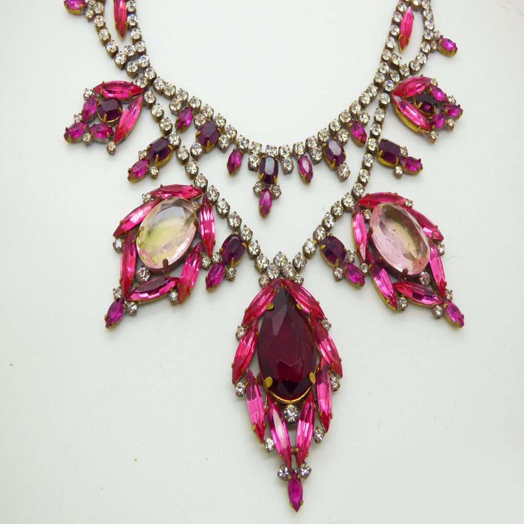 Czech Glass Statement Reds and Pinks Rhinestone Necklace