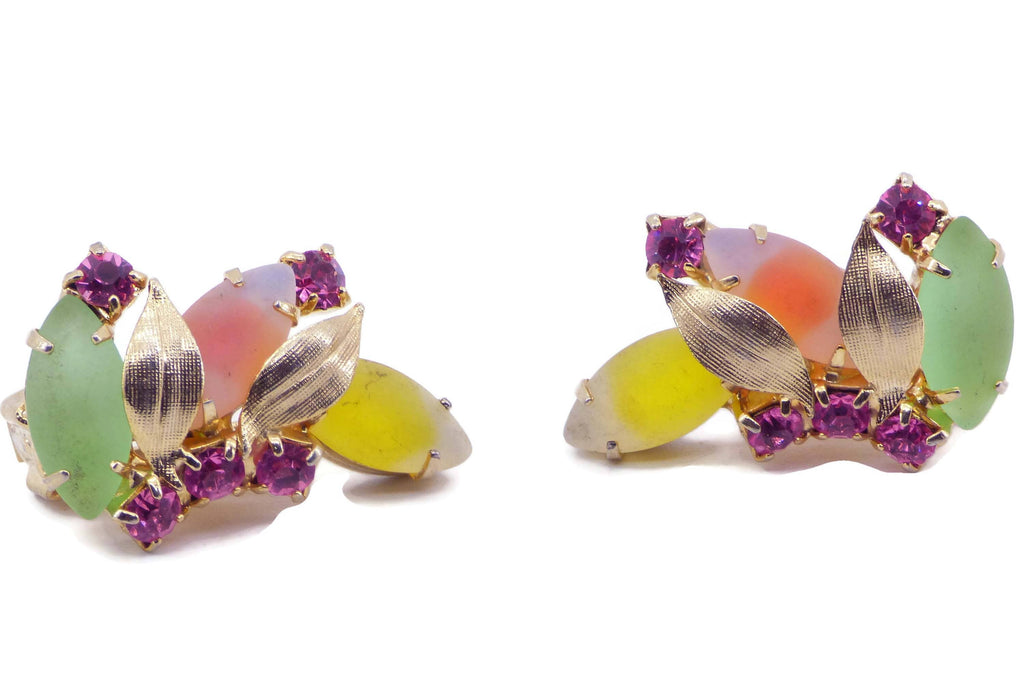 Vintage Pastel Pink Rhinestone Clip Earrings