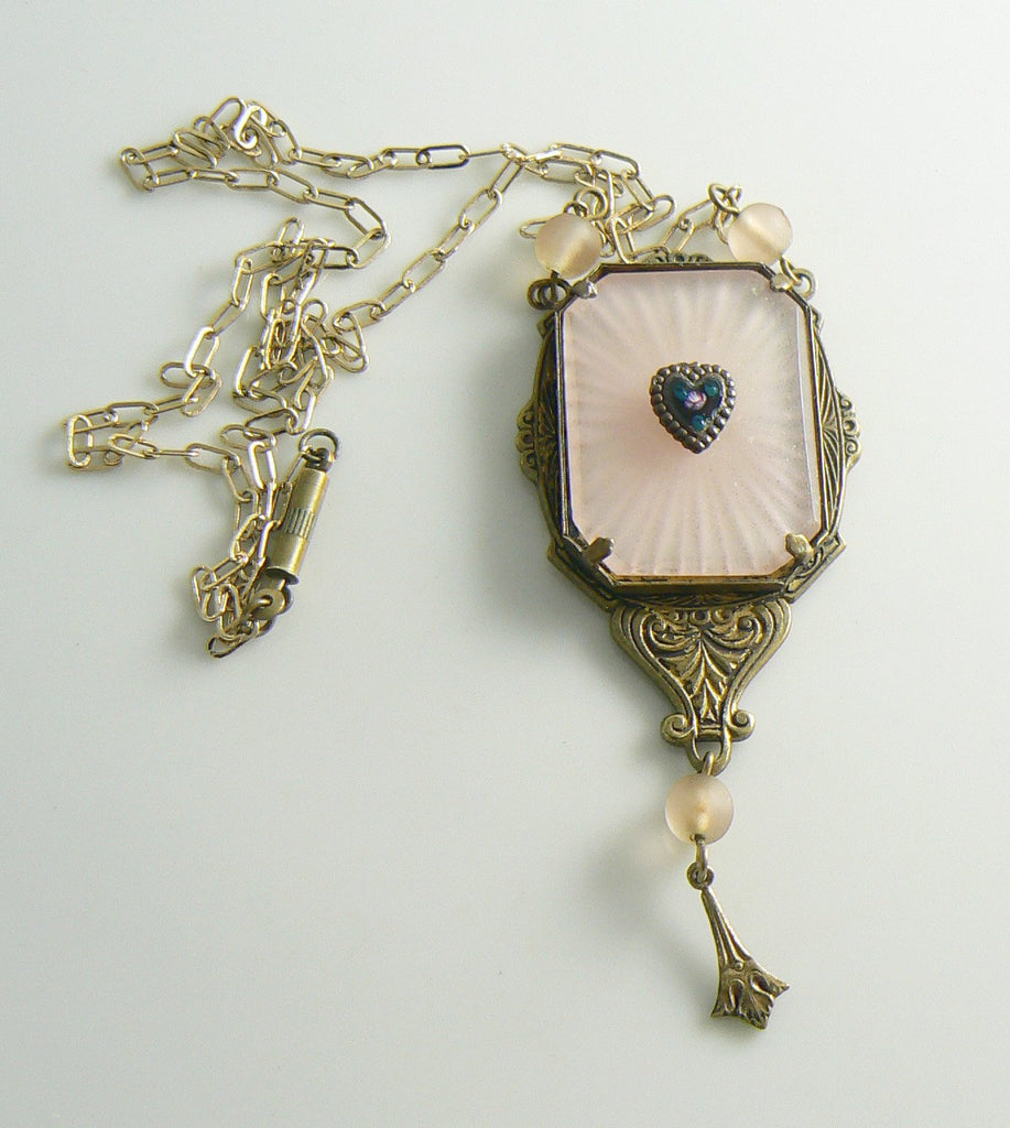 Art Deco Pink Camphor Glass Necklace