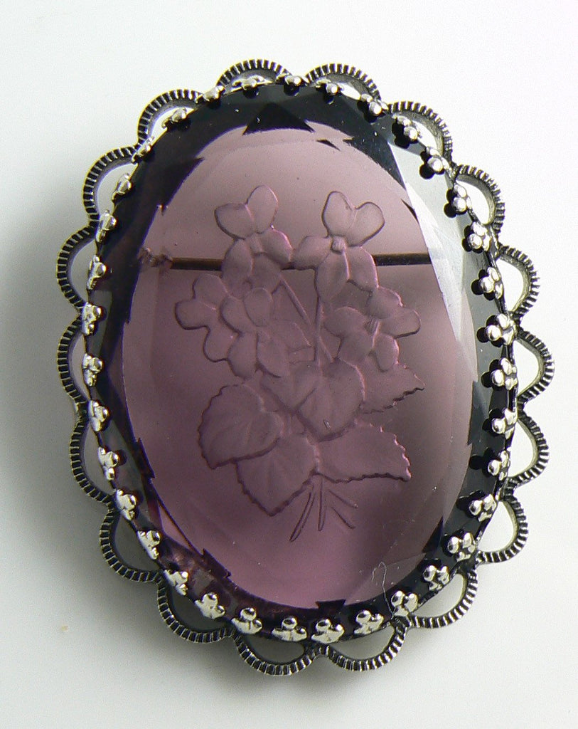 Vintage Intaglio Brooch Amethyst Glass West Germany Cameo