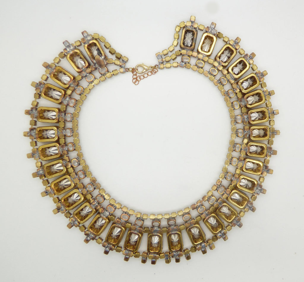 Czech Glass Watermelon Rhinestone Bib Necklace, Husar D - Vintage Lane Jewelry