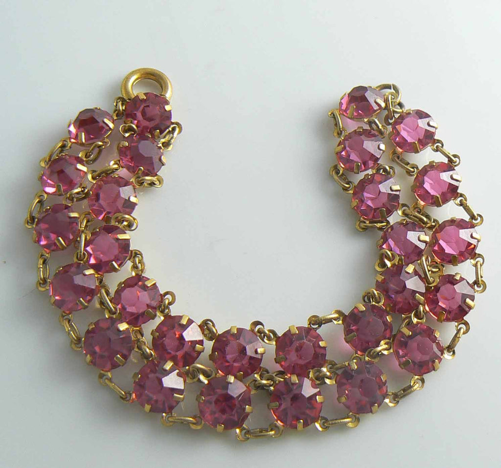 Double Strand Pink Prong Set Rhinestone Bracelet