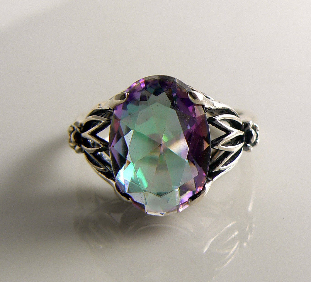 Art Nouveau Sterling Silver Mystic Topaz Filigree Ring