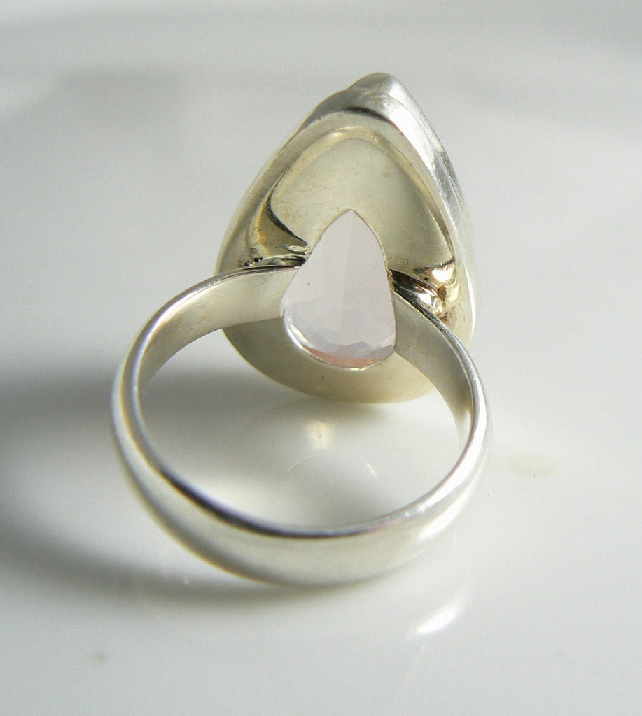 Chunky Sterling Silver Rose Quartz Ring - Vintage Lane Jewelry