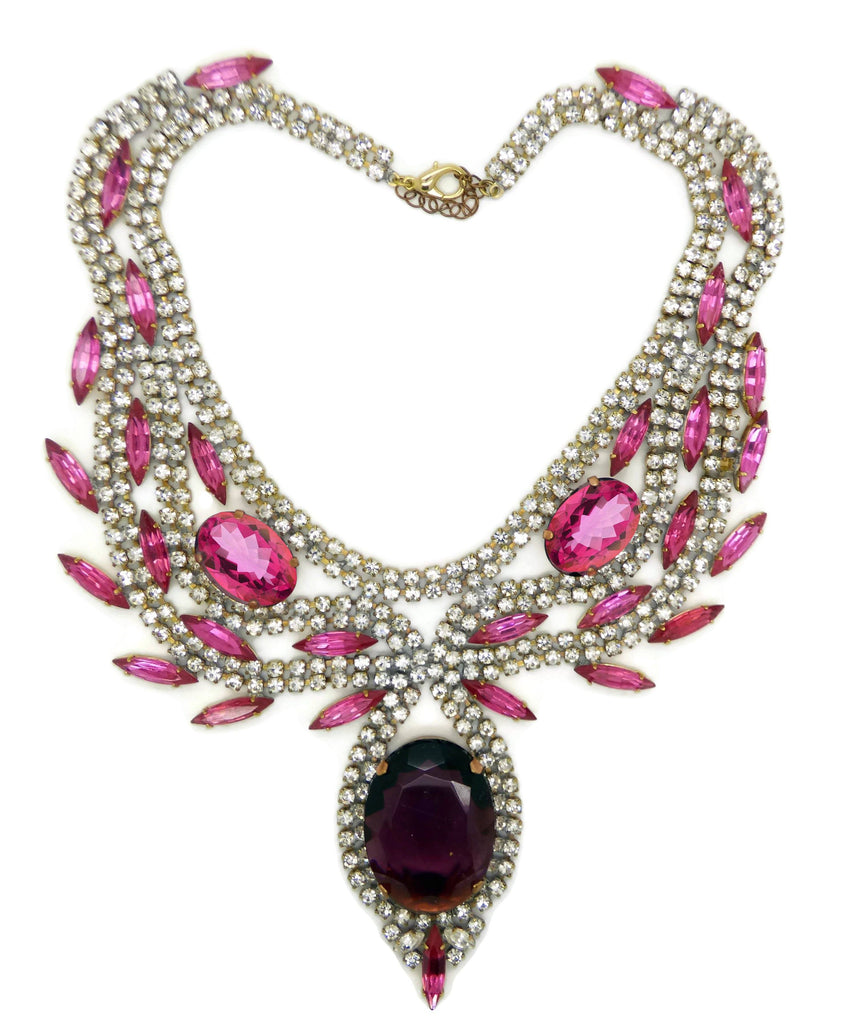 Statement Necklace Husar D. Pink, Purple and Clear Rhinestones