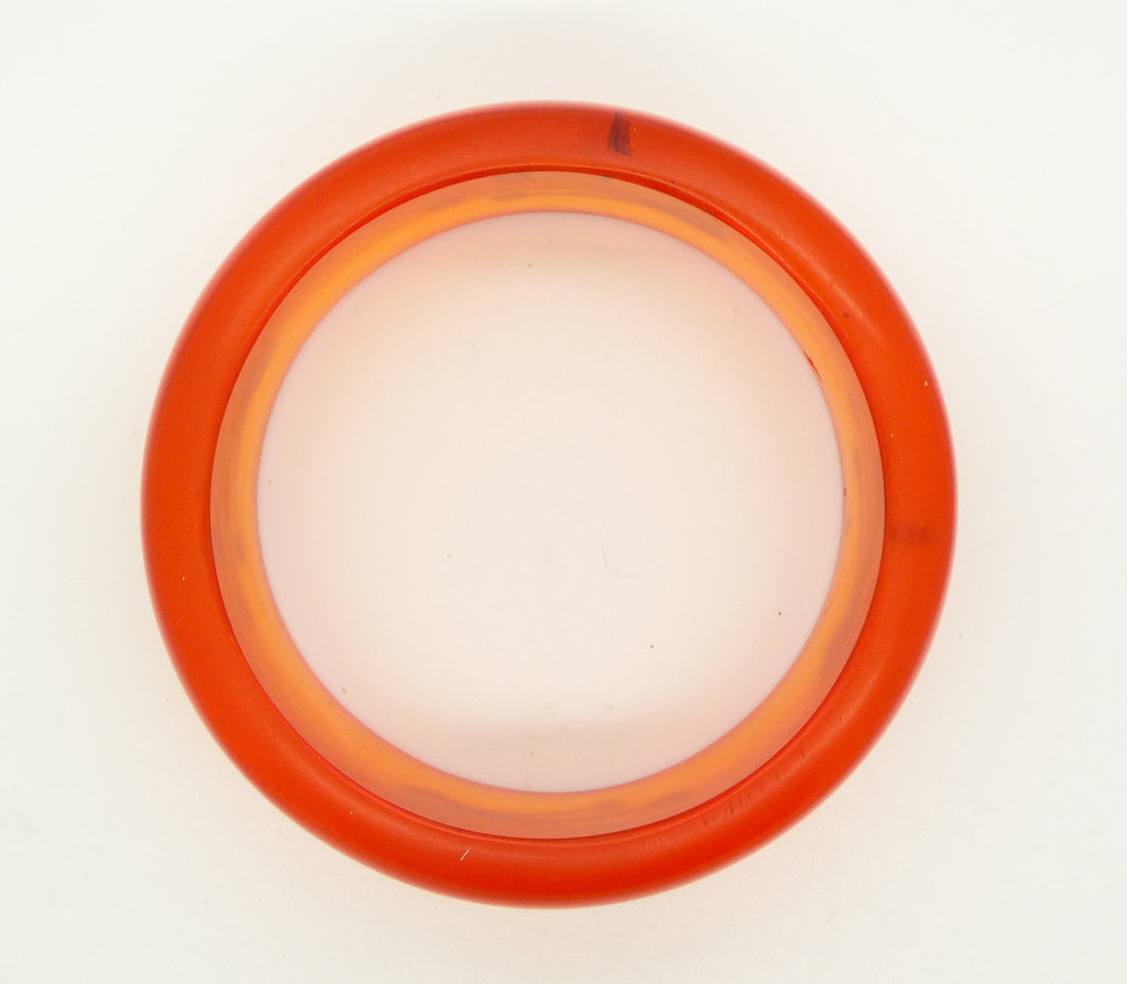 Prystal Wide Bakelite Dark Apple juice Bangle with Metal Insets - Vintage Lane Jewelry