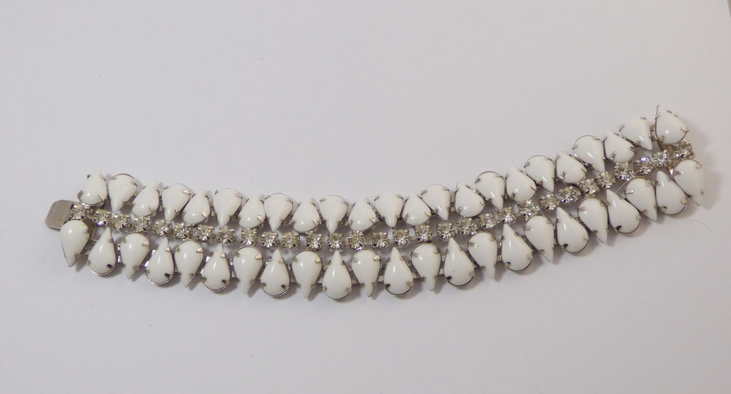 Kramer of New York Rhinestone Milk Glass Bracelet - Vintage Lane Jewelry