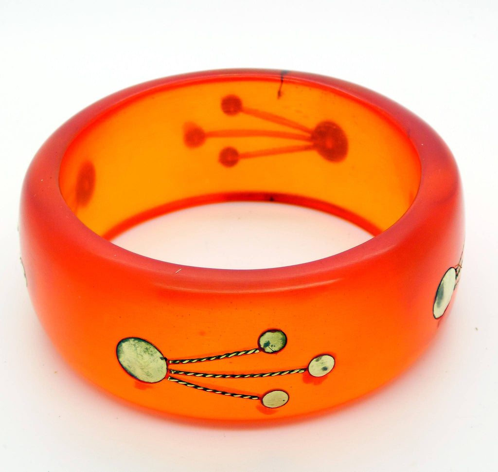 Prystal Wide Bakelite Dark Apple juice Bangle with Metal Insets