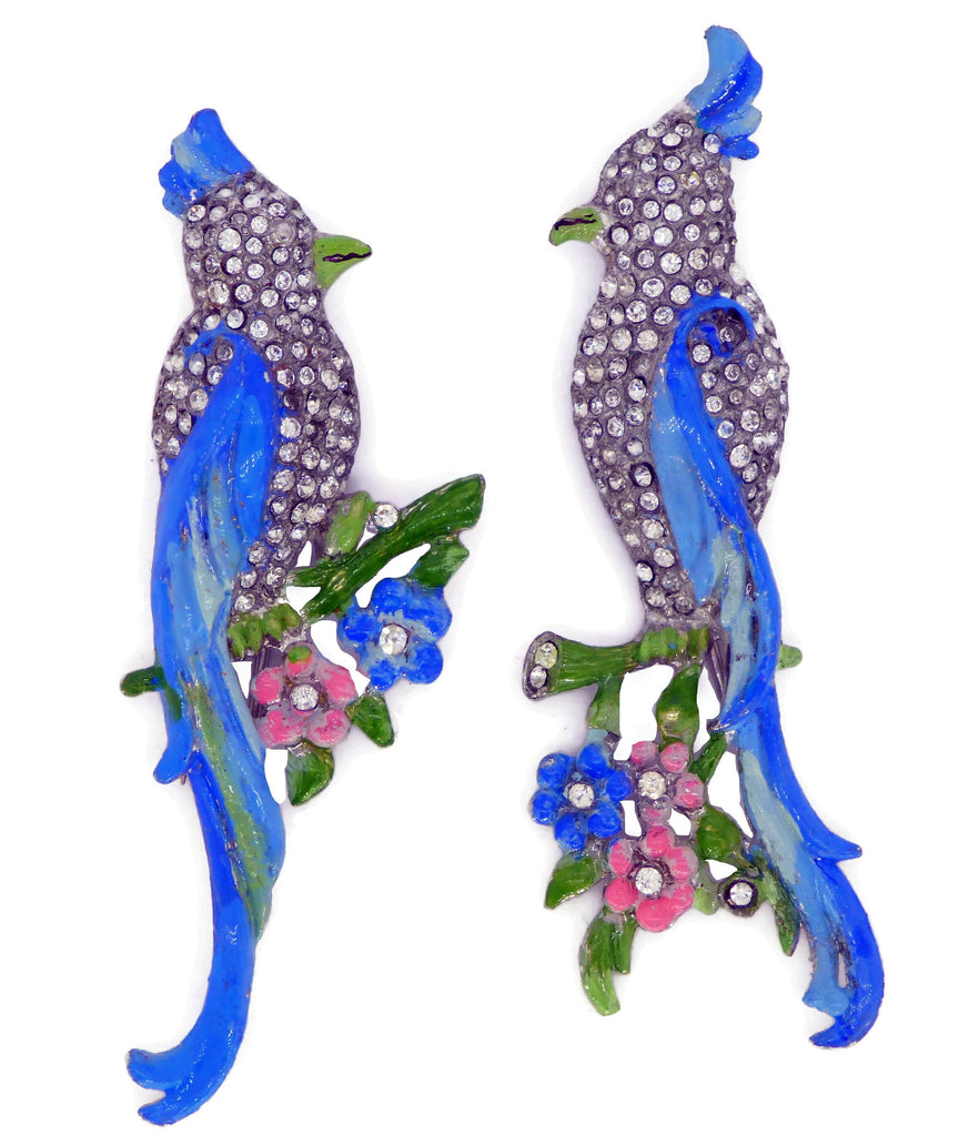 Coro Duette Cockatoo Pot Metal Rhinestone Fur Clips