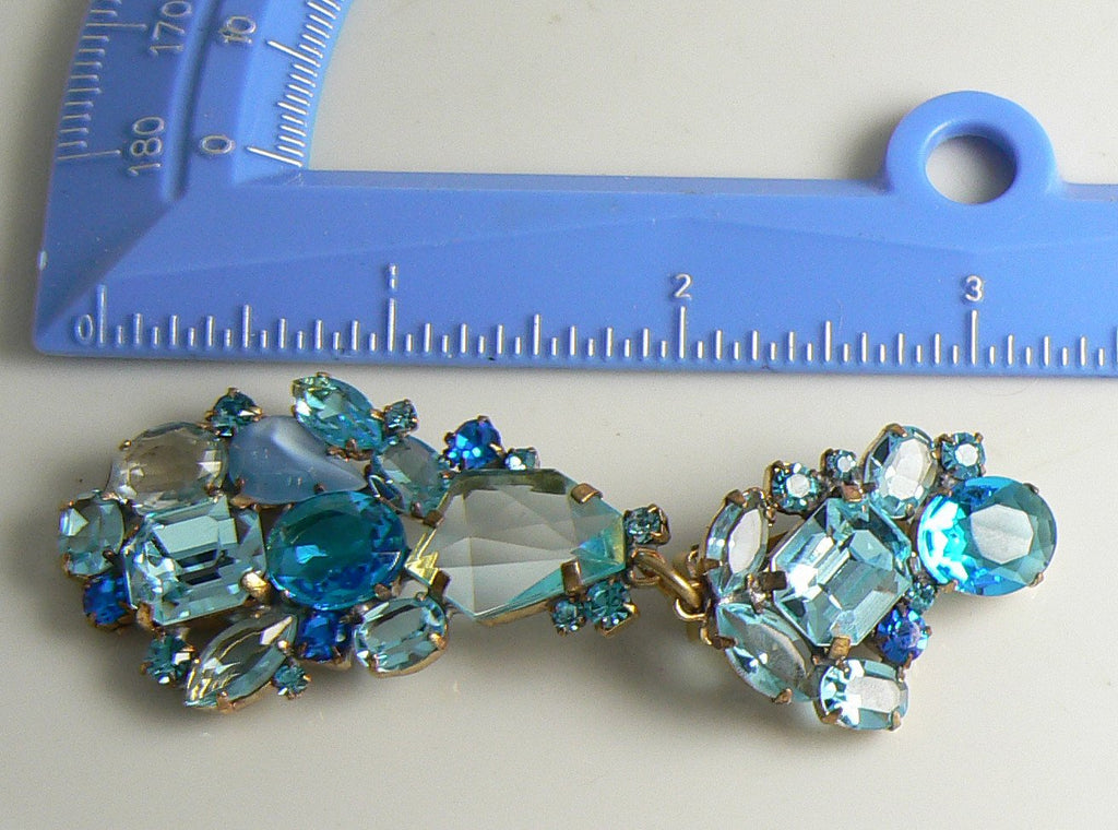 Czech Glass Dangling Clip Earrings Shades of Light Blue - Vintage Lane Jewelry